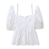 Kobine WHITE / F Women's Kawaii Puff Sleeved Falbala White T-shirt