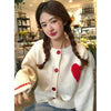 Kobine WHITE / F Women's Kawaii Round Collar Heart Knitted Cardigan