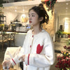 Kobine WHITE / F Women's Kawaii Round Collar Heart Knitted Cardigan