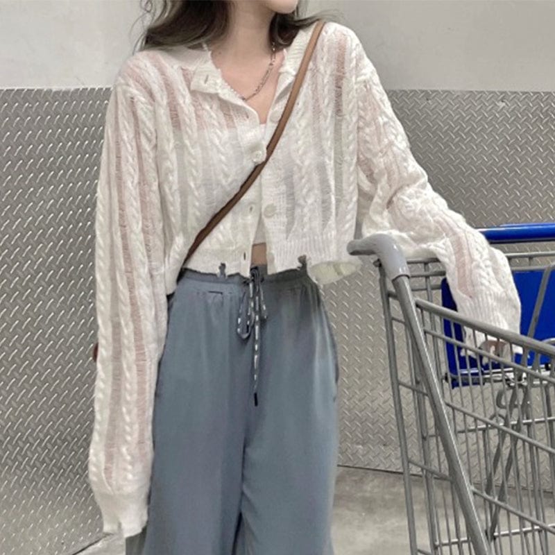 Kobine WHITE / F Haut tricoté à manches longues torsadé à la mode coréenne pour femmes