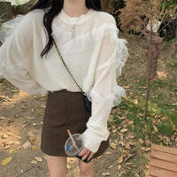 Kobine WHITE / F Women's Korean Style Falbala Splice Sweater