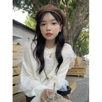 Chandail d'épissure de falbala de style coréen Kobine WHITE / F pour femmes