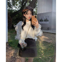 Kobine BLANCO / F Suéter con empalme Falbala estilo coreano para mujer