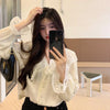 Kobine WHITE / F Women's Korean Style Plunging Lace Splice Shirt