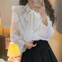 Kobine WHITE / F Women's Korean Style Strappy Falbala Shirt
