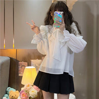 Kobine WHITE / F Women's Korean Style Strappy Falbala Shirt