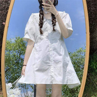 Kobine WHITE / F Femmes Lolita Col Poupée Taille Haute Chemise Blanche Robes
