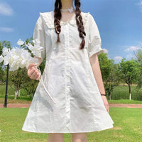 Kobine WHITE / F Vestiti da camicia bianchi a vita alta con collo a bambola Lolita da donna