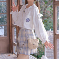 Kobine WHITE Women's Kawaii Doll Collar Bear Embroidered Shirt
