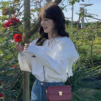 Kobine WHITE Women's Korean Style Doll Collar Strappy Shirt