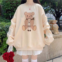 Kobine Damen-Sweatshirt mit süßem Bären-Aufdruck, lockeres Sweatshirt