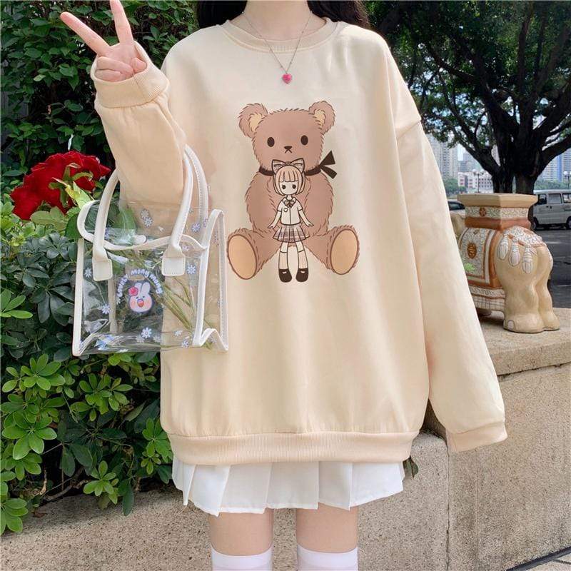 Kobine Women's Cute Bear Printed Loose Sweatshirt