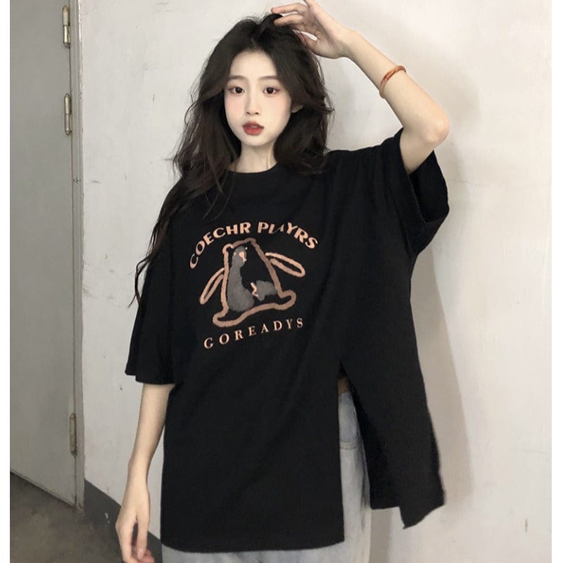 T-shirt casual con spacco laterale stampato Kobine da donna