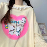 Sweat-shirt en dentelle imprimé mignon Kobine pour femmes