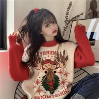 Kobine レディース キュート クリスマス ヘラジカ刺繍スウェットシャツ