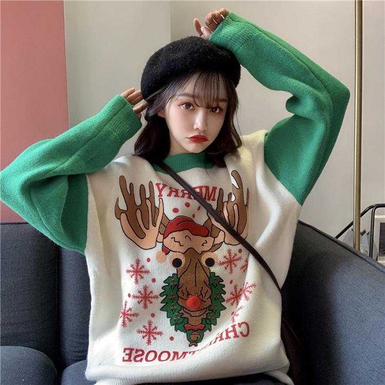 Kobine Damen-Sweatshirt mit niedlicher Weihnachts-Elch-Stickerei