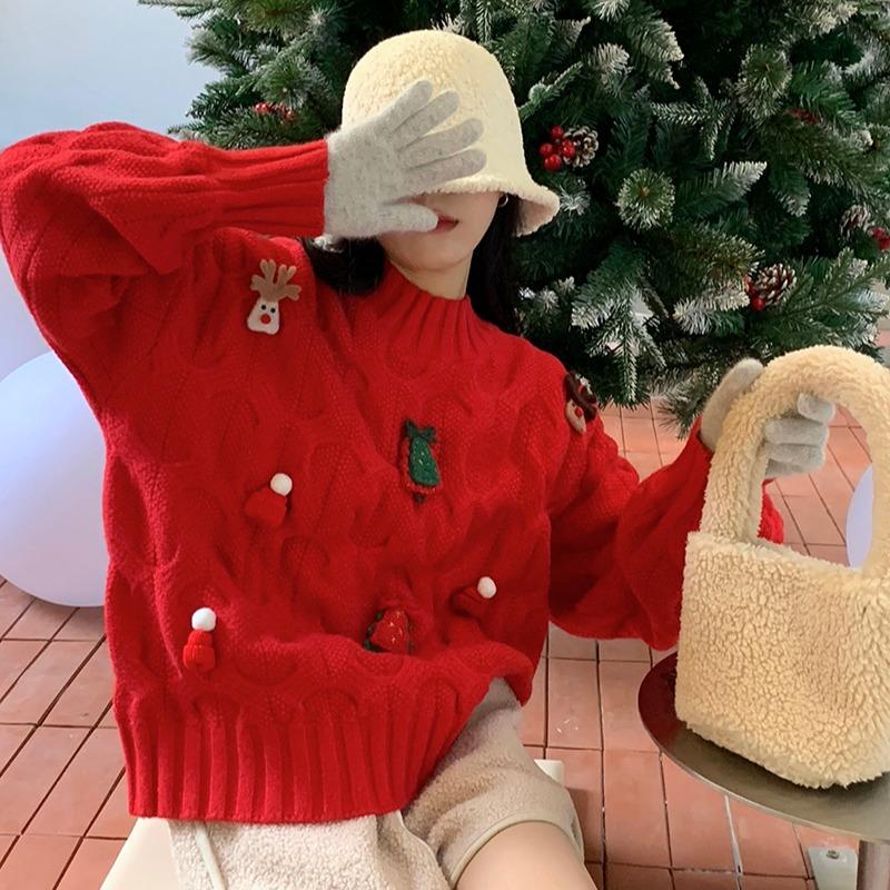 Kobine Women's Cute Christmas Trees Knitted Sweater