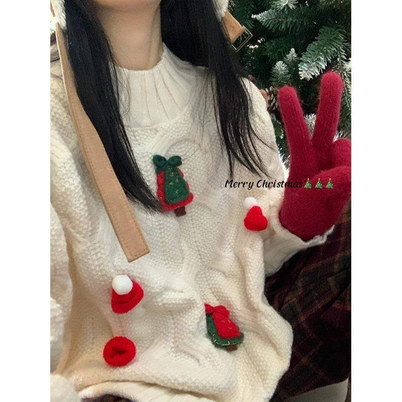 Chandail tricoté de sapins de Noël mignons Kobine pour femmes