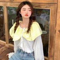 Kobine Women's Cute Doll Collar Double Color Shirt