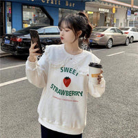 Kobine Women's Cute Doll Collar Strawberry Printed Sweatshirt