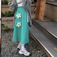 Kobine Women's Cute Floral Button Side Slit Long Skirt