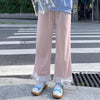 Kobine Women's Cute Lace Hem Bell-bottomed Pants