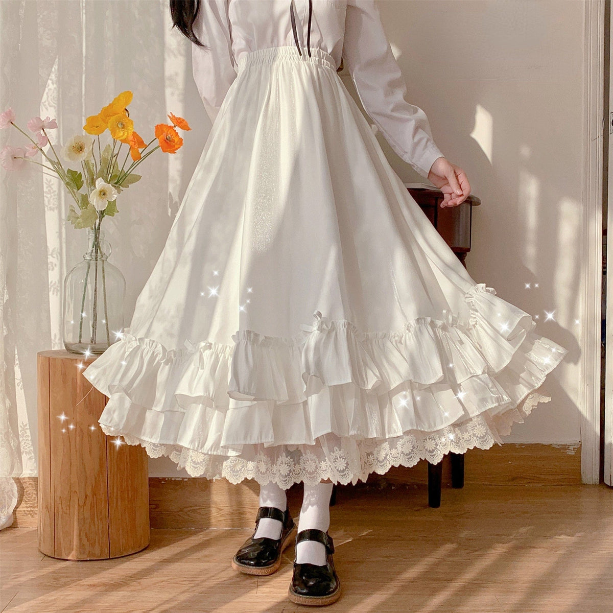 Kobine Women's Cute Layered Falbala Long Skirt