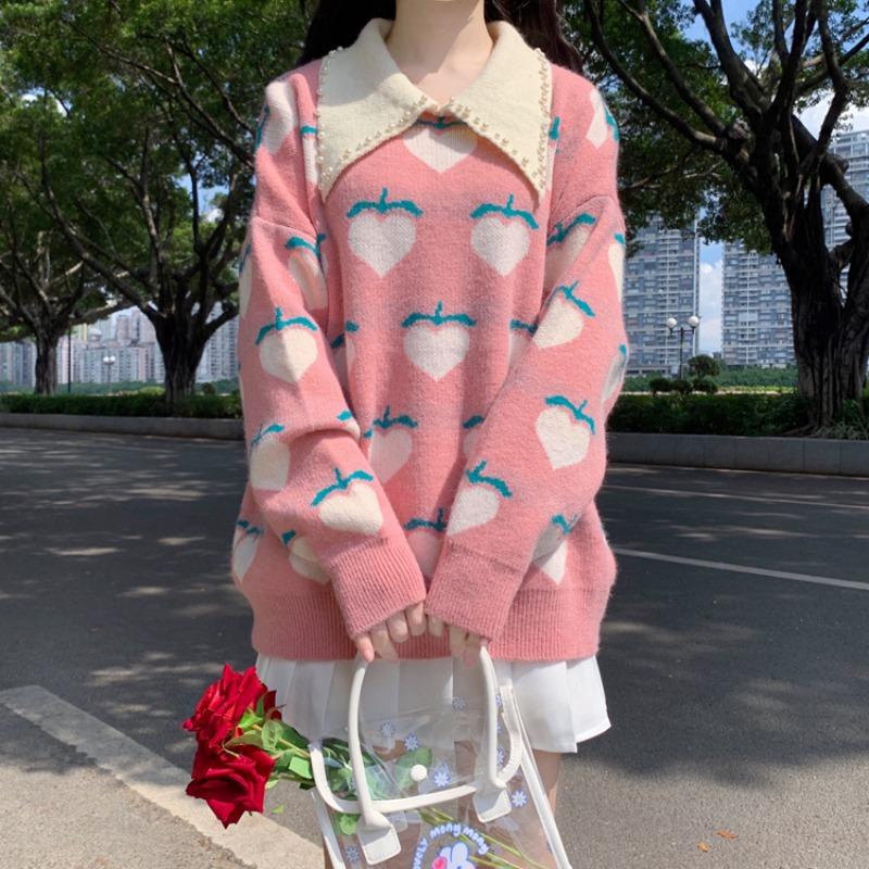 Kobine Women's Cute Peach Knitted Golilla Sweater