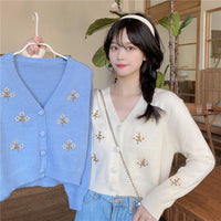 Kobine Women's Cute Plunging Floral Embroidered Cardigan