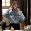 Kobine Women's Cute Stand Collar Floral Botton Shirt