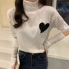 Kobine Women's Cute Turtleneck Heart Knitted Top with Oversleeve