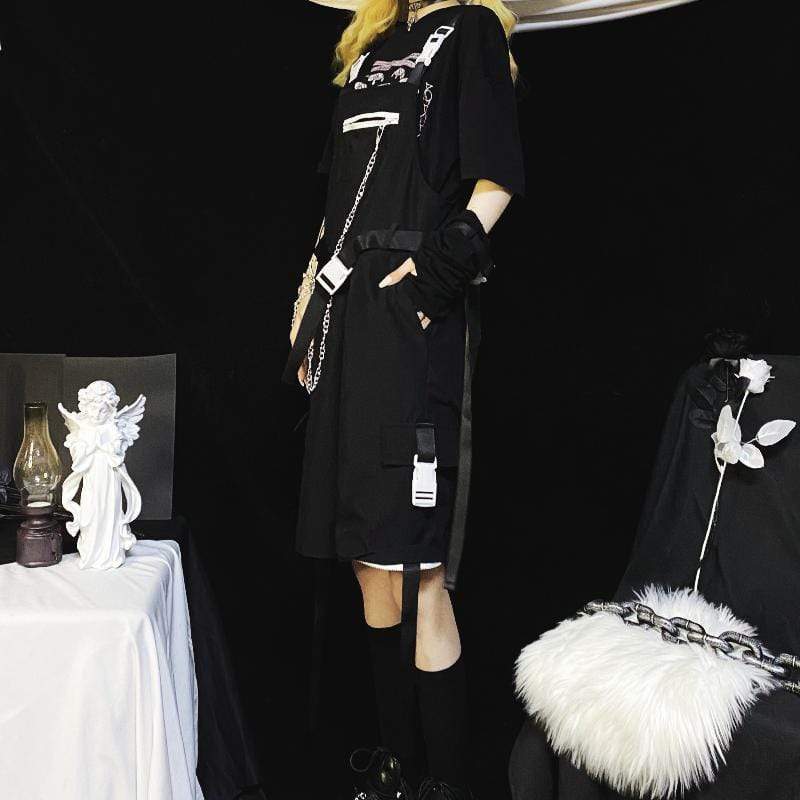 Kobine Salopette détachable Goth Black pour femmes avec chaîne en métal