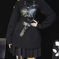 Kobine Women's Goth Black Long Shirts with Cross Chain