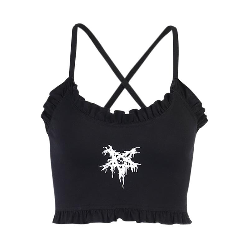 Kobine Women's Gothic Five-Pointed Star Printed Back Cross Crop Tops