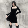 Kobine Women's Gothic Square Collar Velet Dresses With  Faux Fur Calf Socks