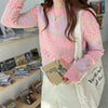 Kobine Women's Harajuku Cutout Floral Knitted Sweater
