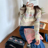 Kobine, maglione lavorato a maglia floreale con ritaglio Harajuku da donna