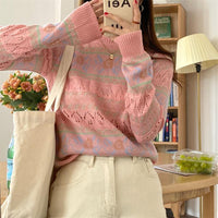 Kobine, maglione lavorato a maglia floreale con ritaglio Harajuku da donna