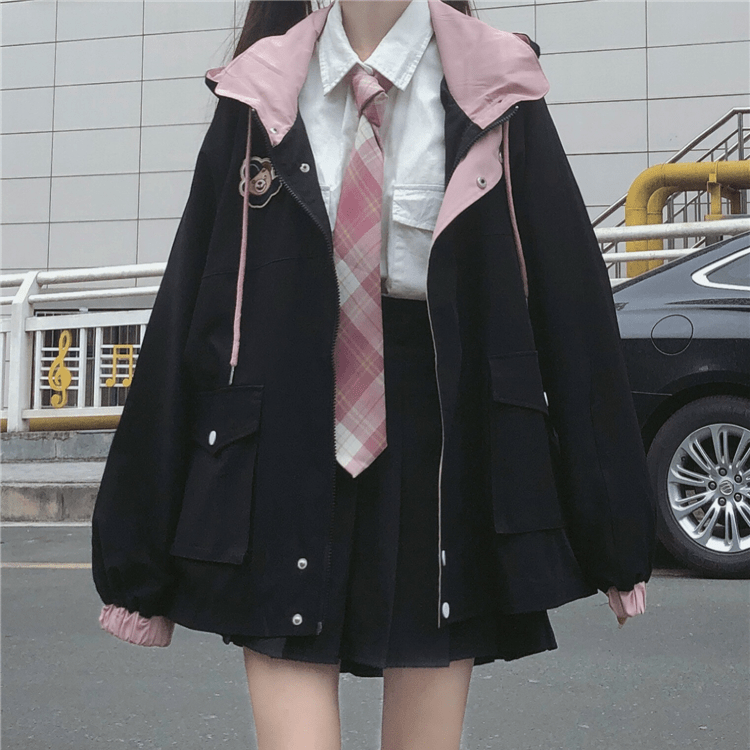 Женское свободное пальто Kobine Harajuku с двумя большими карманами и капюшоном