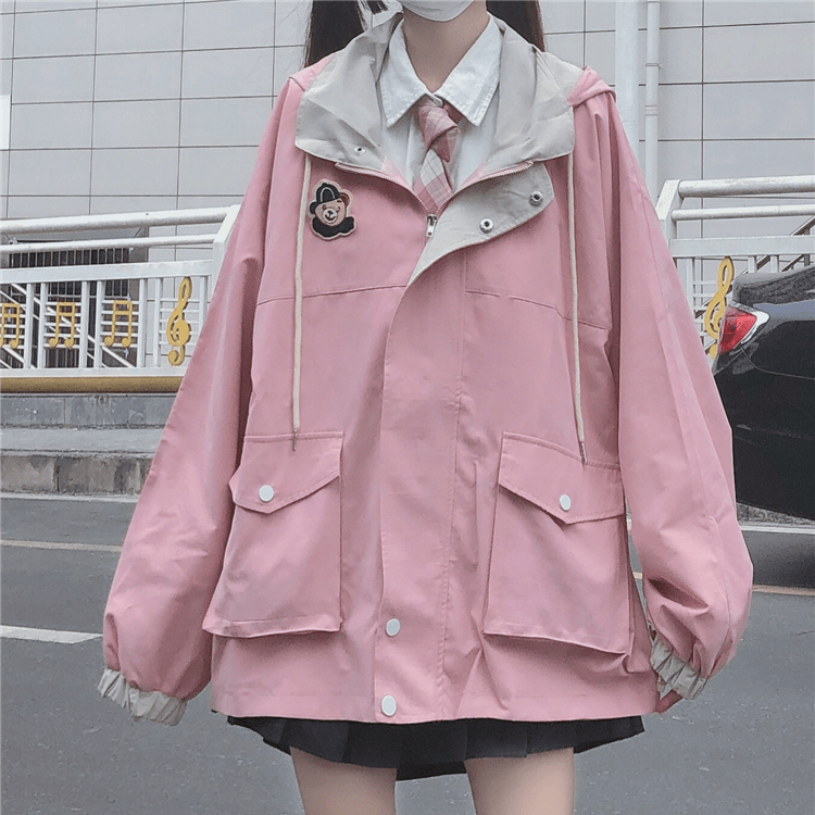 Женское свободное пальто Kobine Harajuku с двумя большими карманами и капюшоном