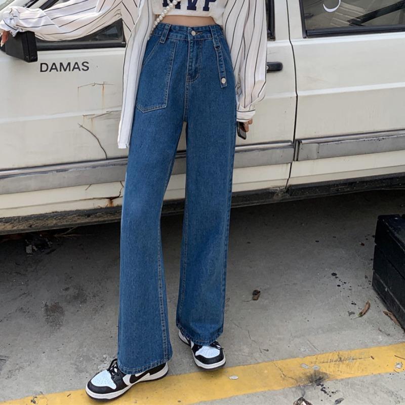 Kobine Women's Harajuku High-waisted Big Pocket Denim Pants