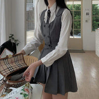 Kobine Gilet à double boutonnage Harajuku JK pour femmes Jupes plissées taille haute