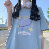 Kobine T-shirt décontracté imprimé Harajuku Kawaii Universe pour femme