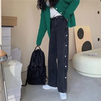 Pantalon en jean ample à boutonnage latéral Harajuku pour femmes Kobine