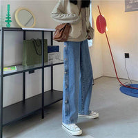Pantalon en jean ample à boutonnage latéral Harajuku pour femmes Kobine
