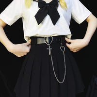 Kobine Women's High-waisted JK Pleated Skirts with Loving Heart Belt