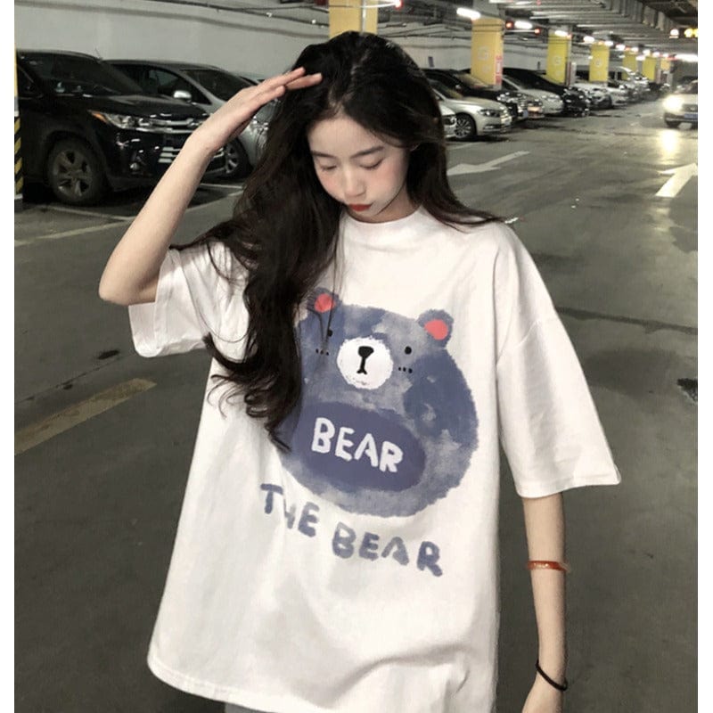 Kobine Women's Kawaii Bear Printed Cotton T-shirt