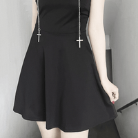 Kobine Women's Kawaii Black Slip Dress with Cross Chain