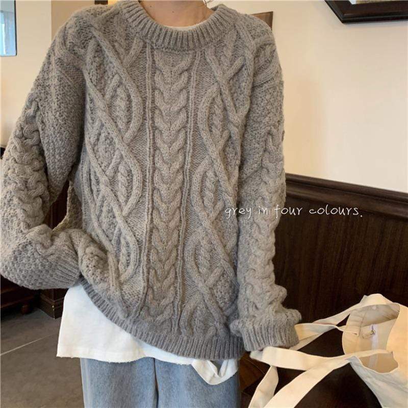 Kobine Women's Kawaii Cable Knitted Loose Sweater