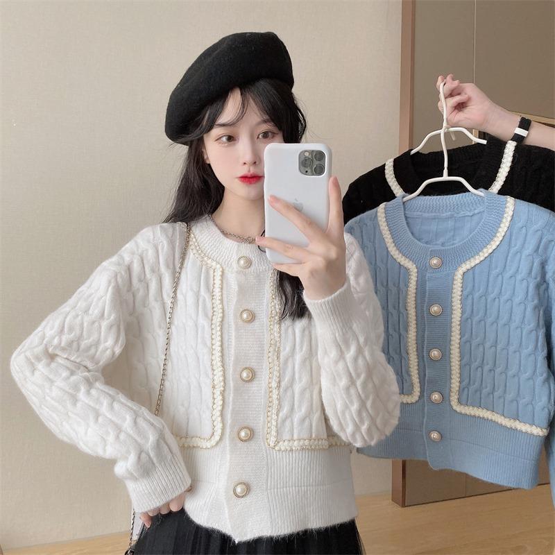 Cardigan Kobine Kawaii Cable Knitted Splice pour femme